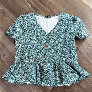 SHEIN Green Peplum Blouse with Buttoned Details